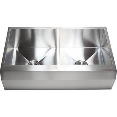 CONTEMPO LIVING Contempo Living HFE3622 36 in. Double Bowl 50 by 50 Zero Radius Well Angled Farm Apron Kitchen Sink - Stainless Steel; 16 Gauge HFE3622